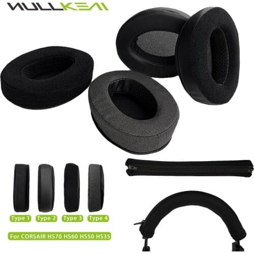 Nullkeai Replacement Earpads Headband for CORSAIR HS70 HS60 HS50 HS35 Headphones Thicken Leather Velvet Velour Earphone Sleeve