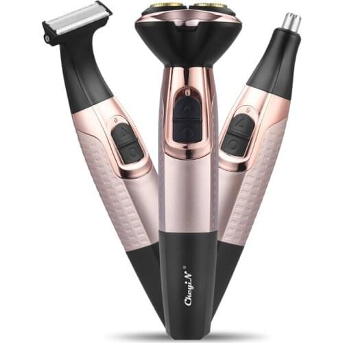 CkeyiN 3 in 1 Electric Shaver Men Razor Ear Nose Hair Trimmer Low Noise Beard Trimmer Professional Facial Hair Remover Set USB