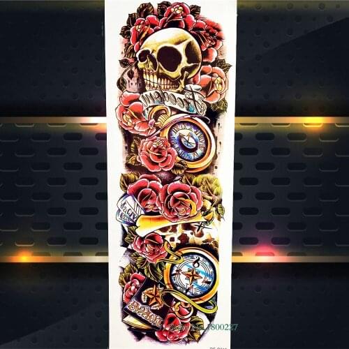 Waterproof Skull Roses Henna Temporary Tattoo Compass Women Girl Men Body ART Arm Legs Sleeve Flower Tattoo Stickers PQS-Q015
