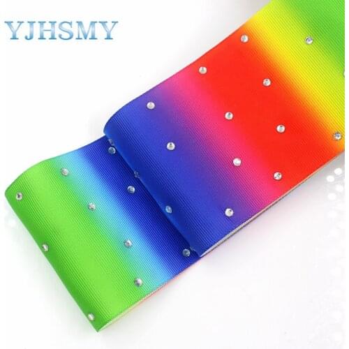 YJHSMY G-18510-178 5 yards 75 mm Rainbow stick drill grosgrain ribbon Wedding Accessories DIY Handmade Material Valentines Day