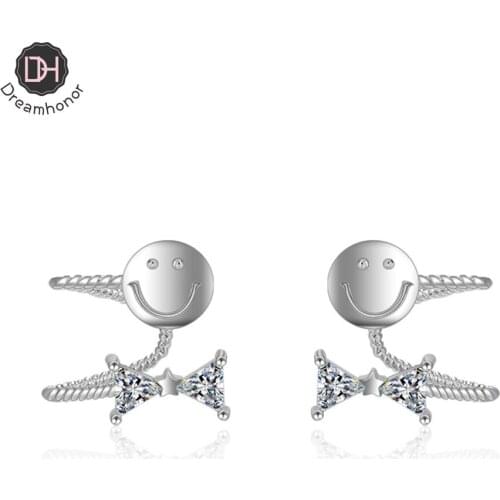 Dreamhonor Simple 925 Sterling Silver Zirconia Bowknot Ear Cuff Earrings Without Piercing Ear Clips Earrings Women Girls Jewelry