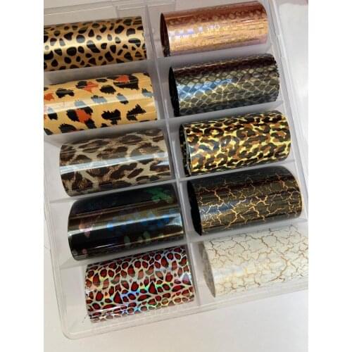 10 Design/set 4*100cm 1 Box Holographic Nail Art Transfer Foil Stickers Paper Starry AB Color UV Gel Wraps Nail Adhesive Decals