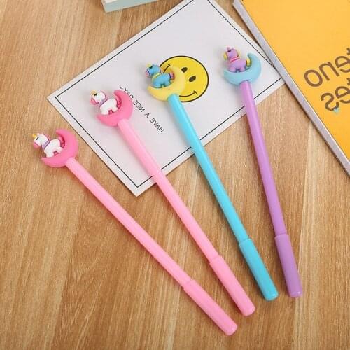 100 Pcs Cartoon Moon Unicorn Neutral Pen Creative Stationery Lovely Moon Pony Water Signature Pen Kawaii Stationery