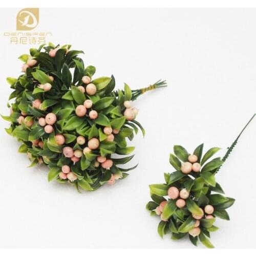 12pcs Denisfen Decorative Flower Mini Berries Pink Artificial Plants Plastic Flowers for Home Decor 0430 Free Shipping