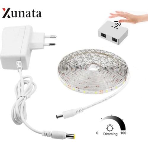 12V Hand Sweep/Touch Switch Sensor LED Strip Light SMD2835 60LEDs/M Flexible LED Tape with EU/US Plug for Under Cabinet Wardrobe
