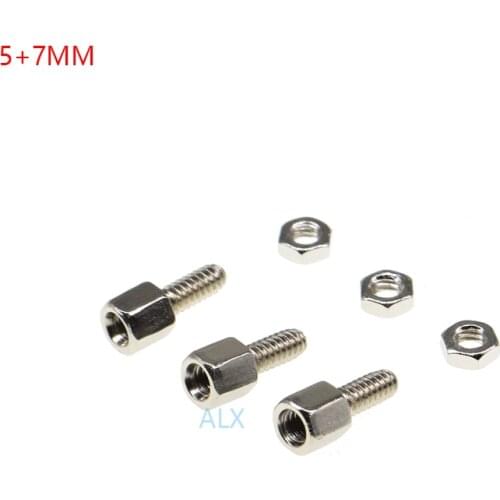20SETS 5+7MM Hex head Spacing Screws with nut STANDOFF SPACER 5MM+7MM for D-Sub VGA DB9 DB15 DB25 RS232 COM serial connector