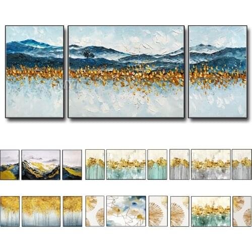 3 Pieces Abstract Art 100% Hand Painted Gold Abstract Oil Painting Art Foil 3 Group Paintings Wall Art Decoration Unframed Decor