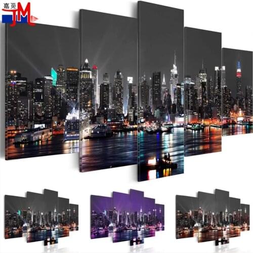 5D Diamond Painting 5 Pieces New York City Construction Scenery Pictures Embroidery Night View Cross Stitch Square Round Modular