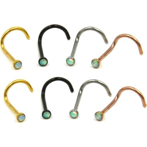 8pieces 316l Surgical Steel With Opal Gem Nose Screw Rings Mixed Colors Nose Piercing Stud Bones For Sexy Women Jewelry 20g