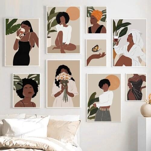 Abstract Fashion Model Monstera Butterfly Wall Art Canvas Painting Nordic Posters And Prints Wall Pictures For Living Room Decor