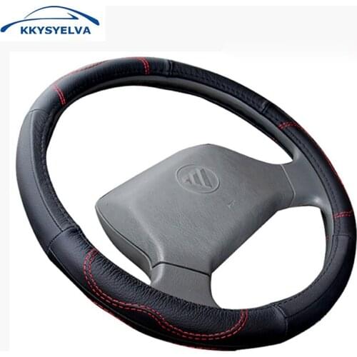 KKYSYELVA Genuine Leather Steering Wheel Covers for Car Bus Truck 36 38 40 42 45 47 50cm Diameter Auto Steering-wheel cover