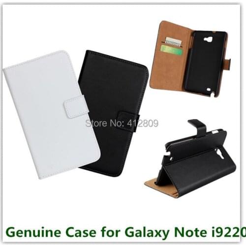 Genuine Leather Stand Wallet Back Cover Case For Samsung Galaxy Note i9220 N7000 Cover Wallet Stand With Card Holder Pouch