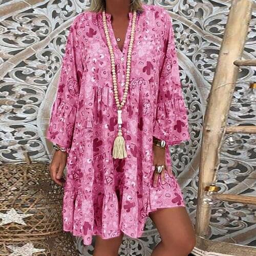 Floral Leaf Printed Womens Dress Paisley Style Vintage Beach Dress Loose Plus Size Casual Dresses For Women Vestidos Mujer 2021