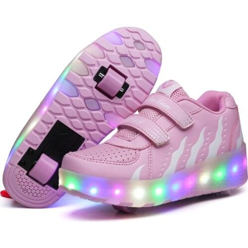 2020 New Flash Skate Adult Double-Row Pulley Shoes Men Women 2-Wheel PU Children Luminous Roller Skates