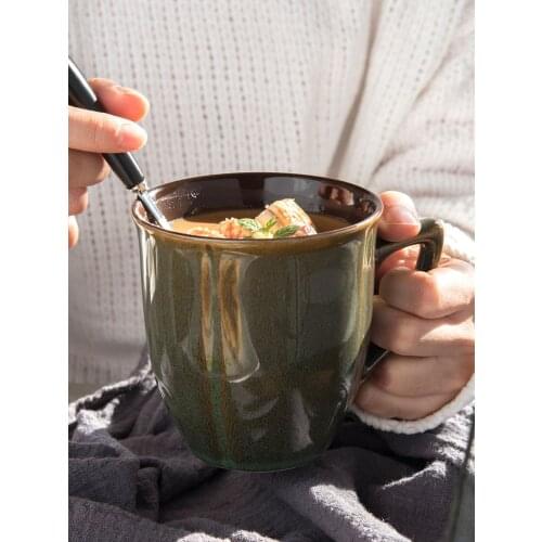 European retro coffee cup ceramic mug with lid spoon breakfast cup milk cup home office 350ML