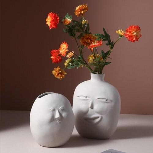 Nordic Decor Vases White Black Abstract Human Head Art Face Ceramic Vase Modern Living Room Flower Decoration Ornaments Crafts