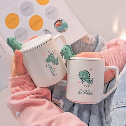 400ML Cartoon Dinosaur Coffee Mug Ceramic Coffee Cup With Spoon and Lid Breakfast Milk Tea Cups Office Home Drinkware Gifts