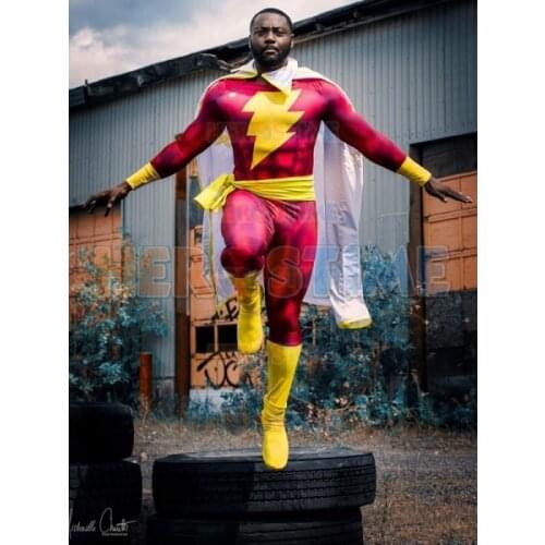 Captain Shazam Cosply Costume 3D Print Spandex Zentai Bodysuit halloween costumes Jumpsuit for Adult Kids