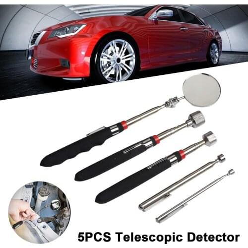 5PCS Magnetic Pick-up Tool Telescoping Grabber 360 Swivel Inspection Mirror with LED Light for Extra Viewing Pickup