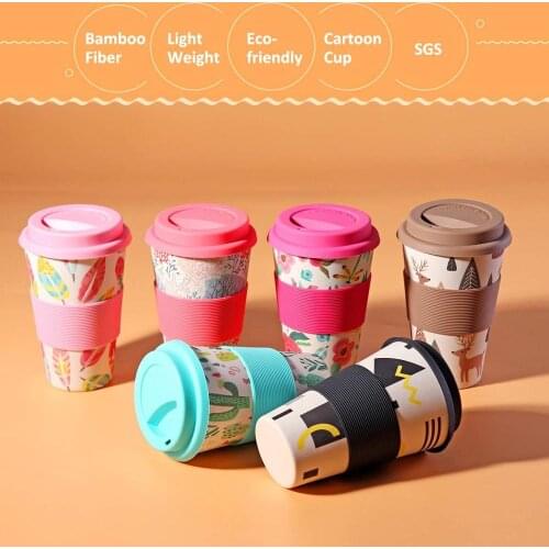 400ml New Arrival Reusable Bamboo Fibre Coffee Cup Creative Fashion Coffee Tea Mug Wheat Straw Travel with Silicone Lid