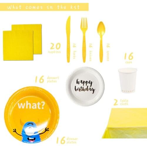 Monster theme tableware set paper plate paper cup knife fork spoon paper towel tablecloth party supplies disposable tableware