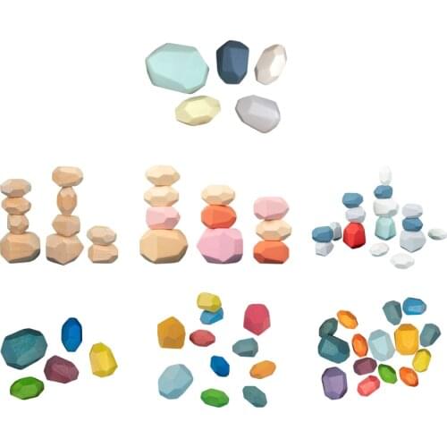 Montessori Educational Wooden Colored Stone Building Block Toy Creative Nordic Style Stacking Game Rainbow Wooden Toy Gift 1set