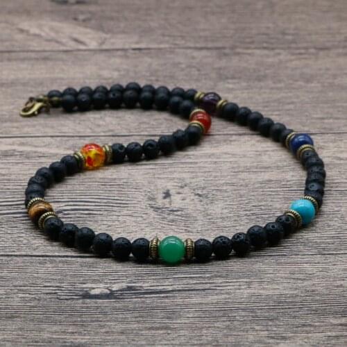 2019 Rustic Natural Lava Beaded Necklace Men 7 Chakra Necklace For Men and Women Tribal Spiritual Necklace Gift For Him SU-12
