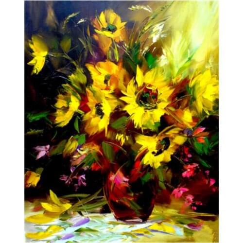 Full square diamond painting sunflower vase rhinestone embroidery picture floral diamond dotz toys mosaic art wall sticker decor