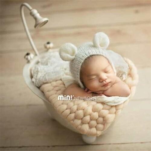 Fluffy Crochet Wool Blanket Soft Newborn Posing Basket Stuffed Beanbag Covering Layer Backdrop Photography Props