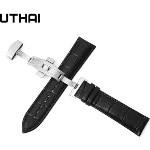 UTHAI Z09 Plus Genuine Leather Watchbands 12-24mm Universal Watch Butterfly Buckle Band Steel Buckle Strap 22mm watch band