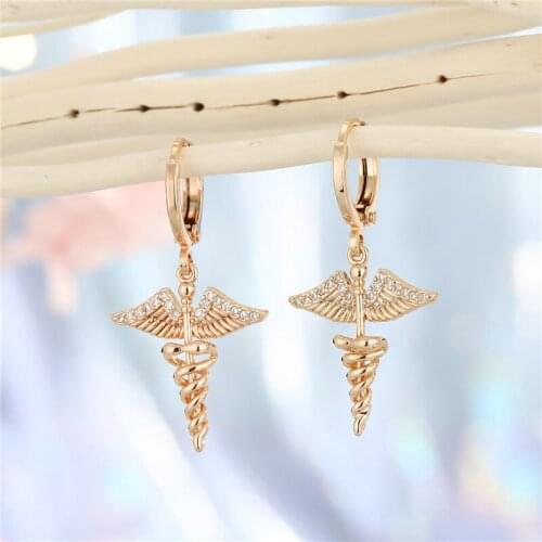 1Pair Gothic Shiny Rhinstone Wing Scepter Hoop Earrings For Women Vintage Punk Crystal Cupid Angel Small Ear Stud Jewelry E698