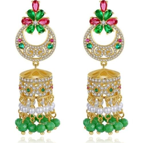 Zlxgirl jewelry Statement Russian Fashion Green Zircon wedding earrings for women party gifts fine Green beads turkish ears VAZ