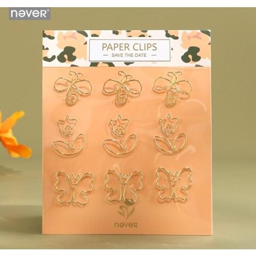 Never Leopard Flower Metal Paper Clips Cute Bee Butterfly Shaped Gold Clip Decorative Bookmark School Office Supplies Stationery