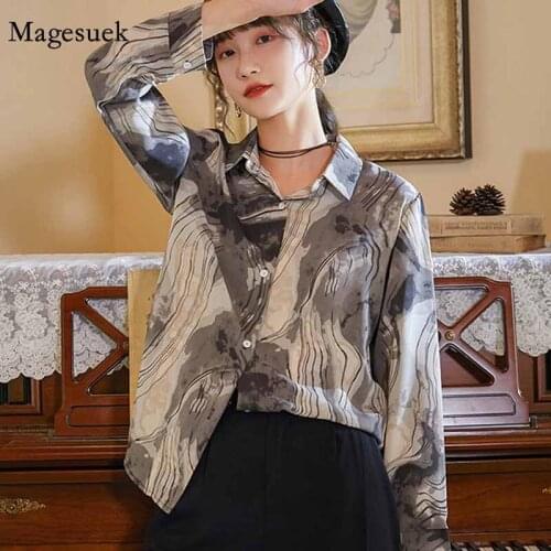 Casual Korean Black Vintage Long Sleeve Chiffon Blouse Women 2020 Printed Single Breasted Womens Clothing Blusas Mujer 11237