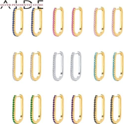 AIDE 925 Sterling Silver Round Diamond Hoops Earrings For Women Pink Green Purple Zircon Earrings 2021 Trend Wedding Jewelry