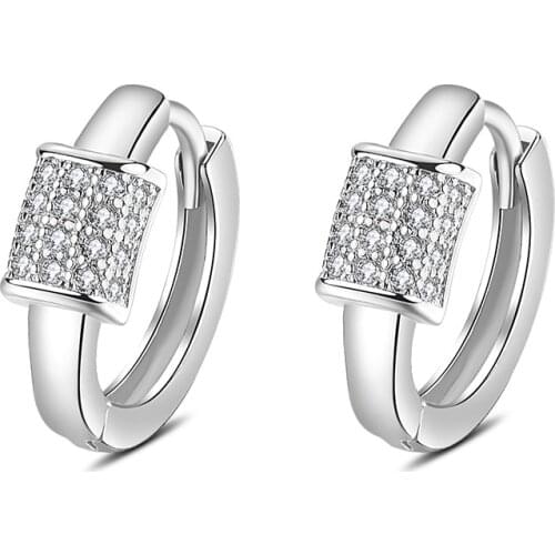 Authentic 925 Sterling Silver Dainty Small Zircon Inlaid Round Circle Hoop Earrings for Women Gold Earrrings Jewelry