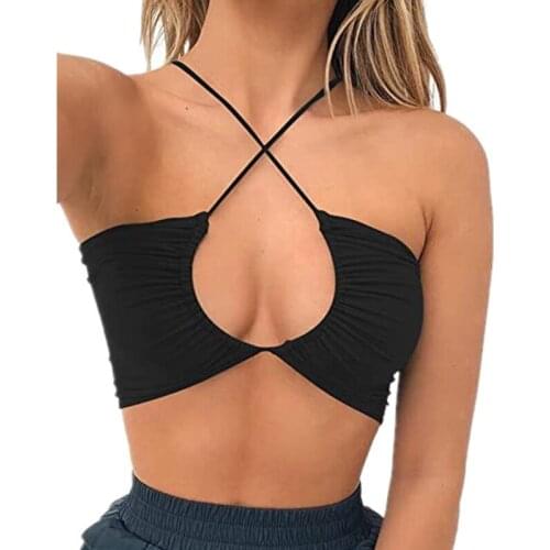 Womens Sexy Criss Cross Lace Up Sling Basic Bow Tie Crop Top