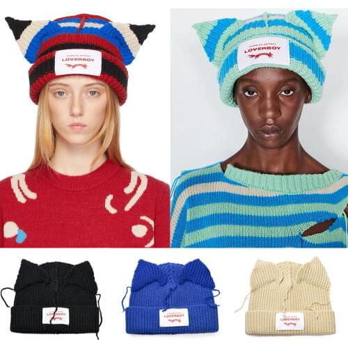 2020 Winter Skullies Cute Women fox Hat Crochet Knitted Hat Costume Beanie Hats Photography Prop Party Women Gift Hip-hop Cap