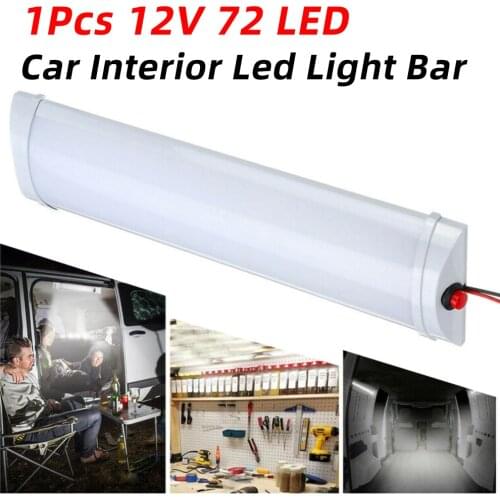12W Ceiling Light for Camper Van Lorry Truck RV Boat Indoor Car Interior Led Light Bar 72 LED White Light Tube with Switch 1Pc