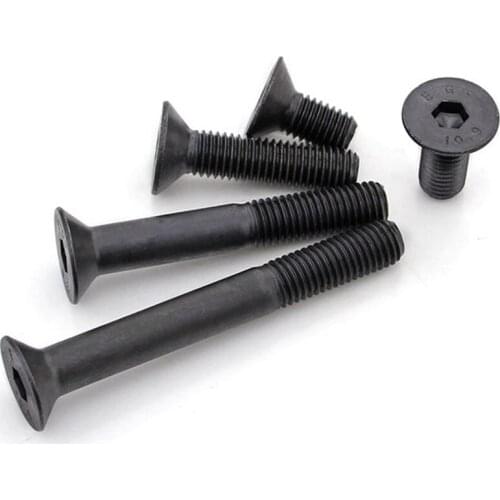 2Pcs Black Hex Socket Flat Head Long Bolts KM DIN79910.9 Level Countersunk Head Hexagon Socket Machine Screw M8 M10 M12 M16 M20