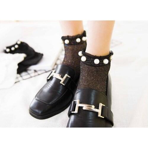 2017 Harajuku punk series cool female essential hollow thin black Net yarn short socks women sexy pearl socks