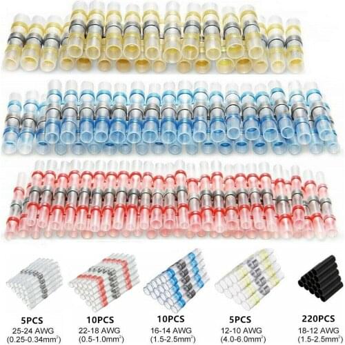 250PCS Solder Seal Sleeve Wire Connectors Kit Heat Shrink Butt Connectors Waterproof and Insulated Electrical Wire Terminals