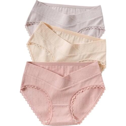 3018# 2PC Hollow Out Breathable Cotton Maternity Panties Across V Low Waist Belly Underwear for Pregnant Women Pregnancy Briefs
