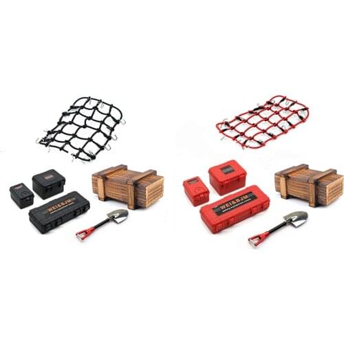 6PCS/Set Simulated Decoration Suitcase Luggage Net Shovel for TRX4 Defender SCX10 90046 90047 MST Jimny VS4 RC Car Accessories