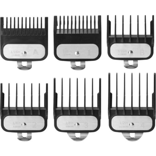 6PCS/set Professional Cutting Guide Comb Hair Clipper Limit Comb with Metal Clip 1.5mm 3.0mm 4.5mm 6.0mm 9.0mm 12.0mm