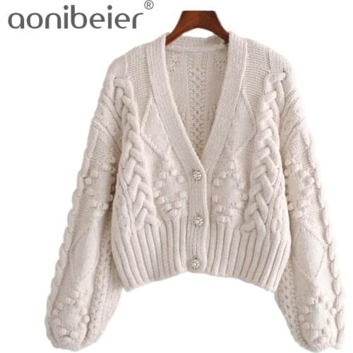 Aonibeier Spring of Europe United States' Artificial Jewelry Button Knitwear Factory Direct Sweater Cardigan Female