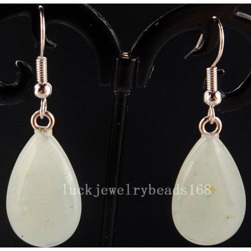 Free Shipping Women Fashion Jewelry 13x25mm Aventurine Flat Teardrop Women Dangle Earrings Pair C4146
