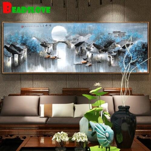 Large 5D Diamond Painting Chinese Ink landscape Mosaic Rhinestone Kits Handmade Needlework DIY Diamond Embroidery Puzzle Decor