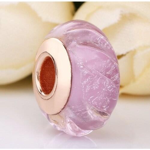 Original Rose Glittering Grooves Murano Glass Beads Fit 925 Sterling Silver Charm Bracelet Bangle Diy Jewelry