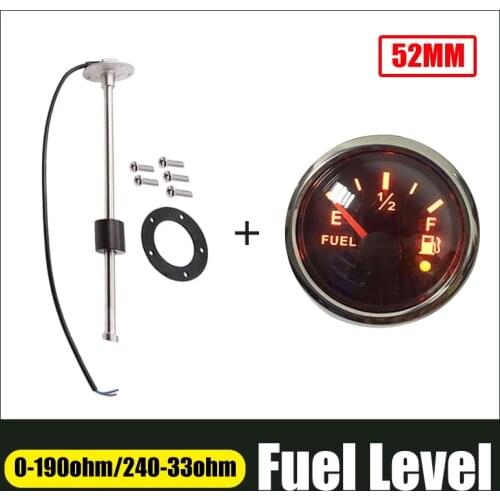 52mm Fuel Level Indicator 0-190ohm With Sensor 150 200 300 450 Mm Digital Water Level Gauge With Low Warning Light Fuel Gauge